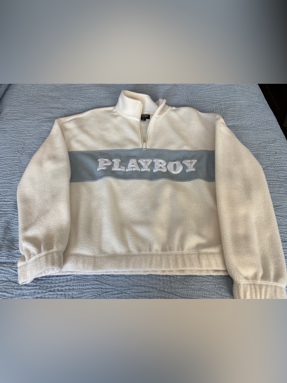 Playboy PacSun Cropped Teddy Sherpa Fleece 1/4 Zip Pullover Jacket Women's Small
